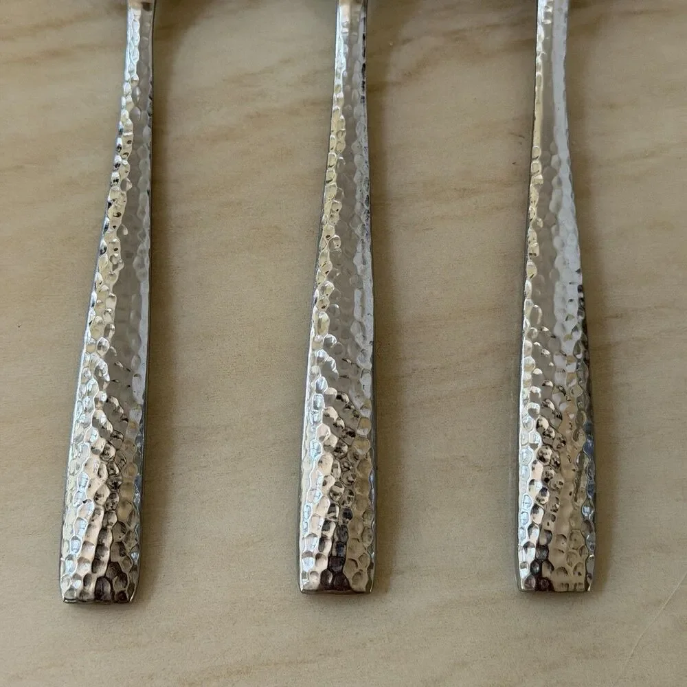 3pc Pier 1 Imports Hammered Soup Spoons 7 3/4” Stainless